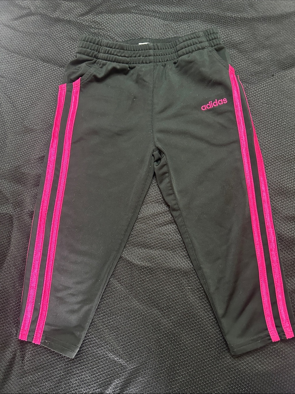 adidas Black Sweatpants with Bright Pink Side Stripes - Kids